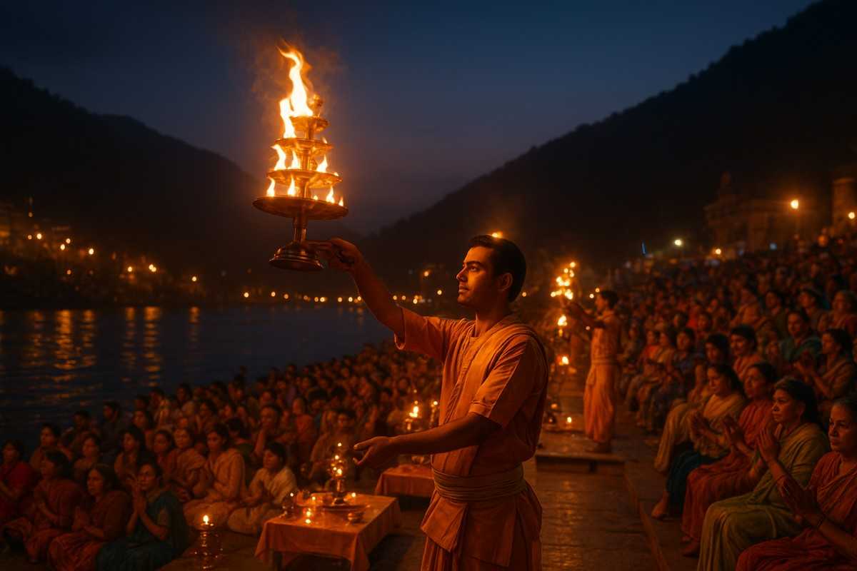 Triveni Ghat Evening Aarti Ceremony Rishikesh - Spiritual Homestay Experience near AIIMS for Medical Tourists